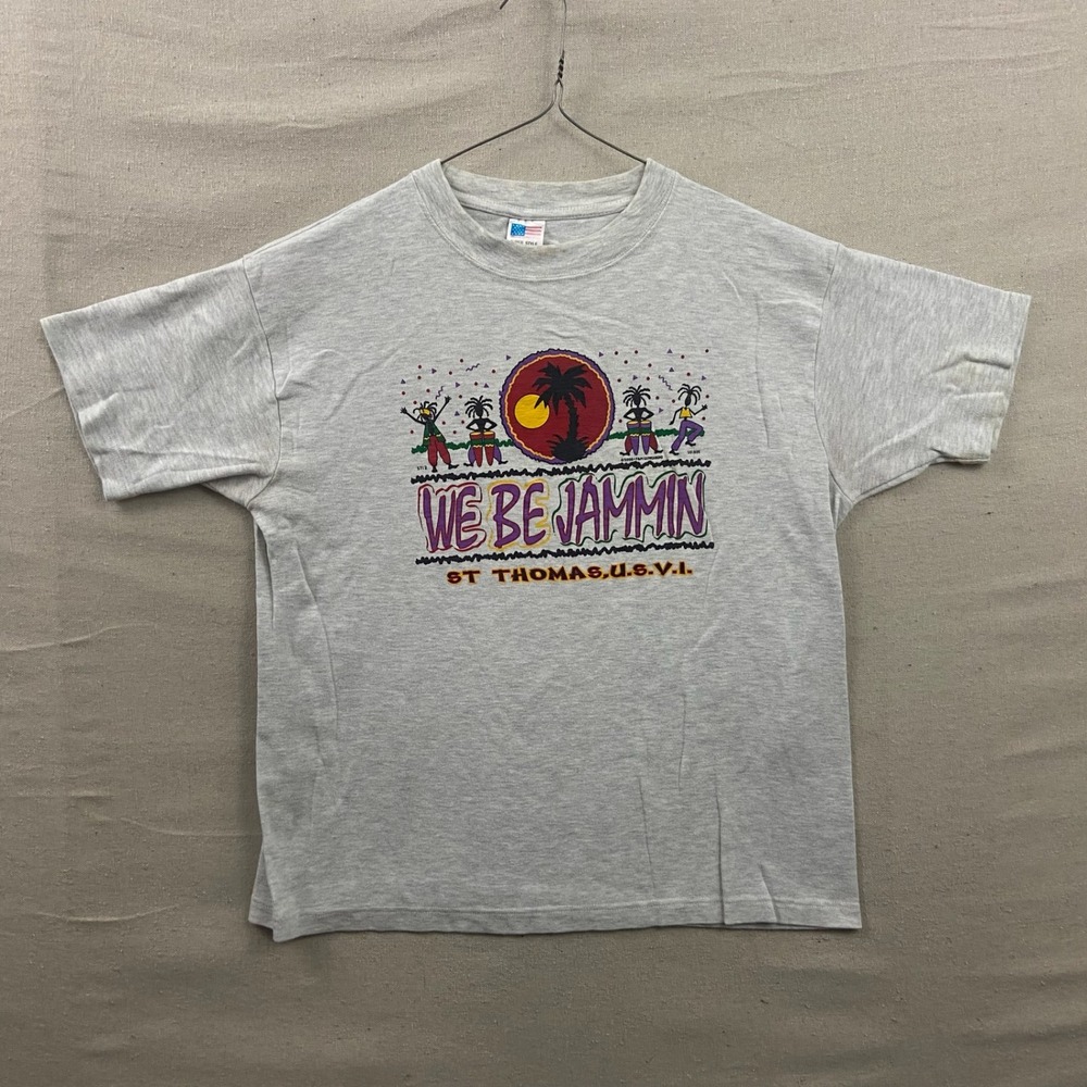 Super Style We Be Jammin T-Shirt Mens Large Gray St Thomas USVI Vintage 2000 Tee